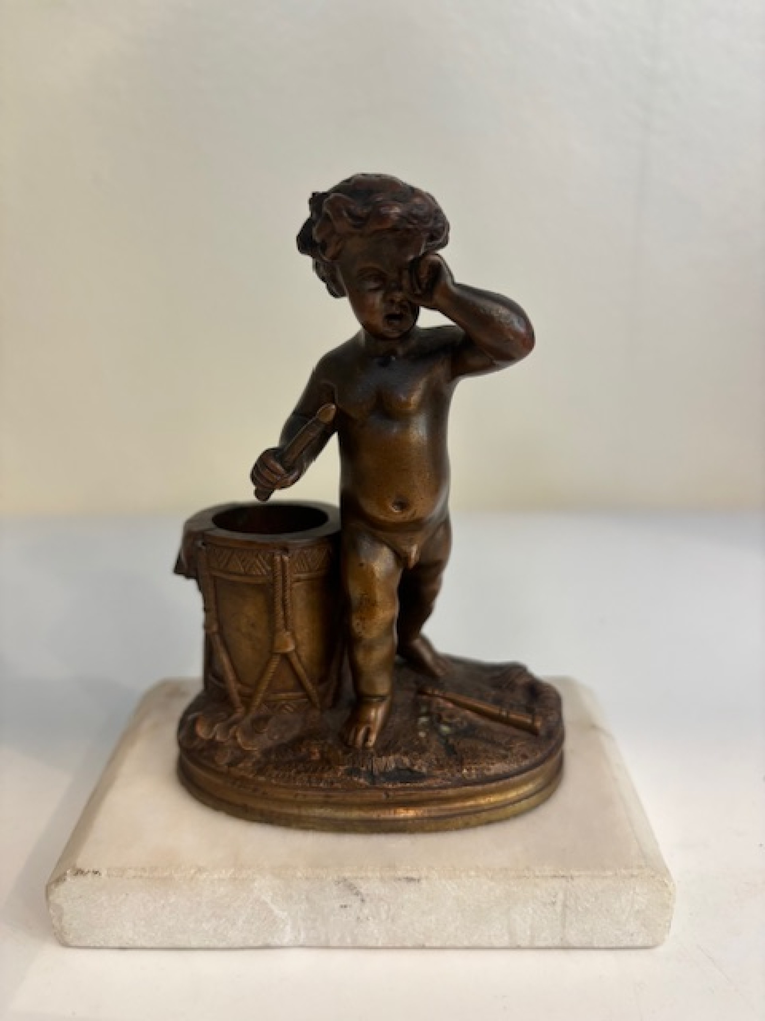 Frnech victorian small bronze cupid with drum